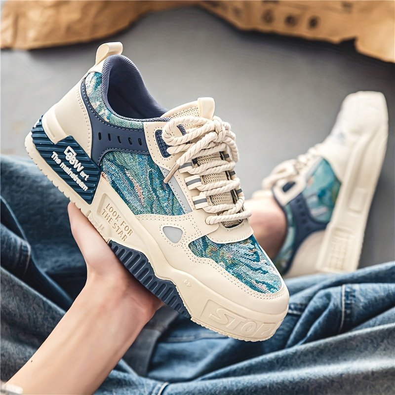 Men??s Alphabet Print Trendy Skate Shoes With PU Leather Uppers, Wear-resistant Non Slip Lace-up Casual Sneakers For Outdoor, Men??s Street Style Footwear - Image 4