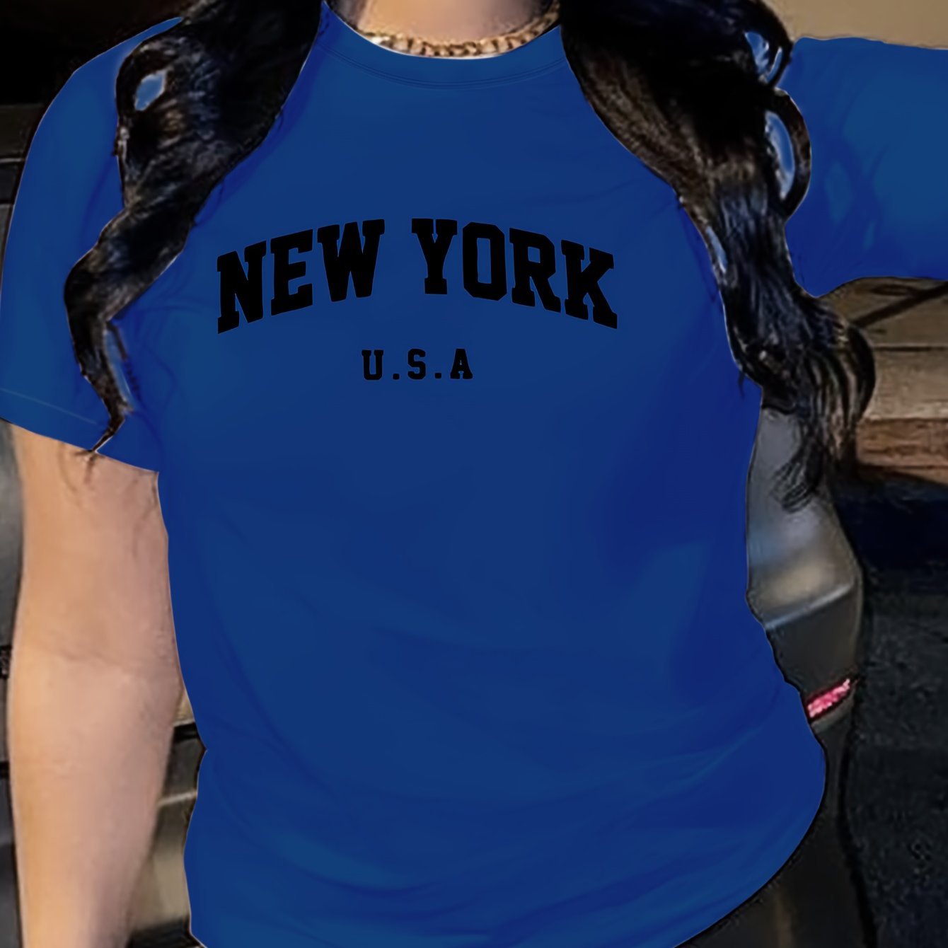 New York Letter Print T-shirt, Short Sleeve Crew Neck Casual Top For Summer & Spring, Women??s Clothing - Image 4
