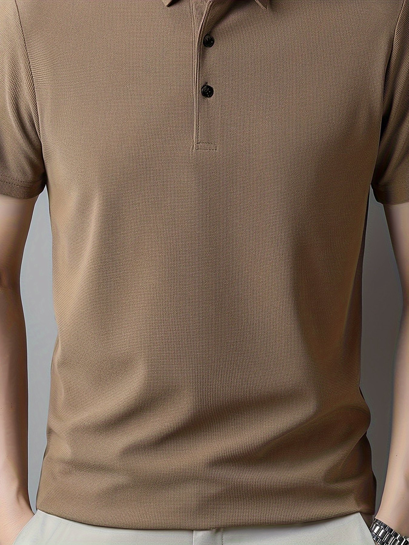 Men??s Solid Short Sleeve And Lapel Collar Henley Shirt, Casual And Comfy Sports Tops For Summer Golf Wear And Outdoors Activities - Image 12
