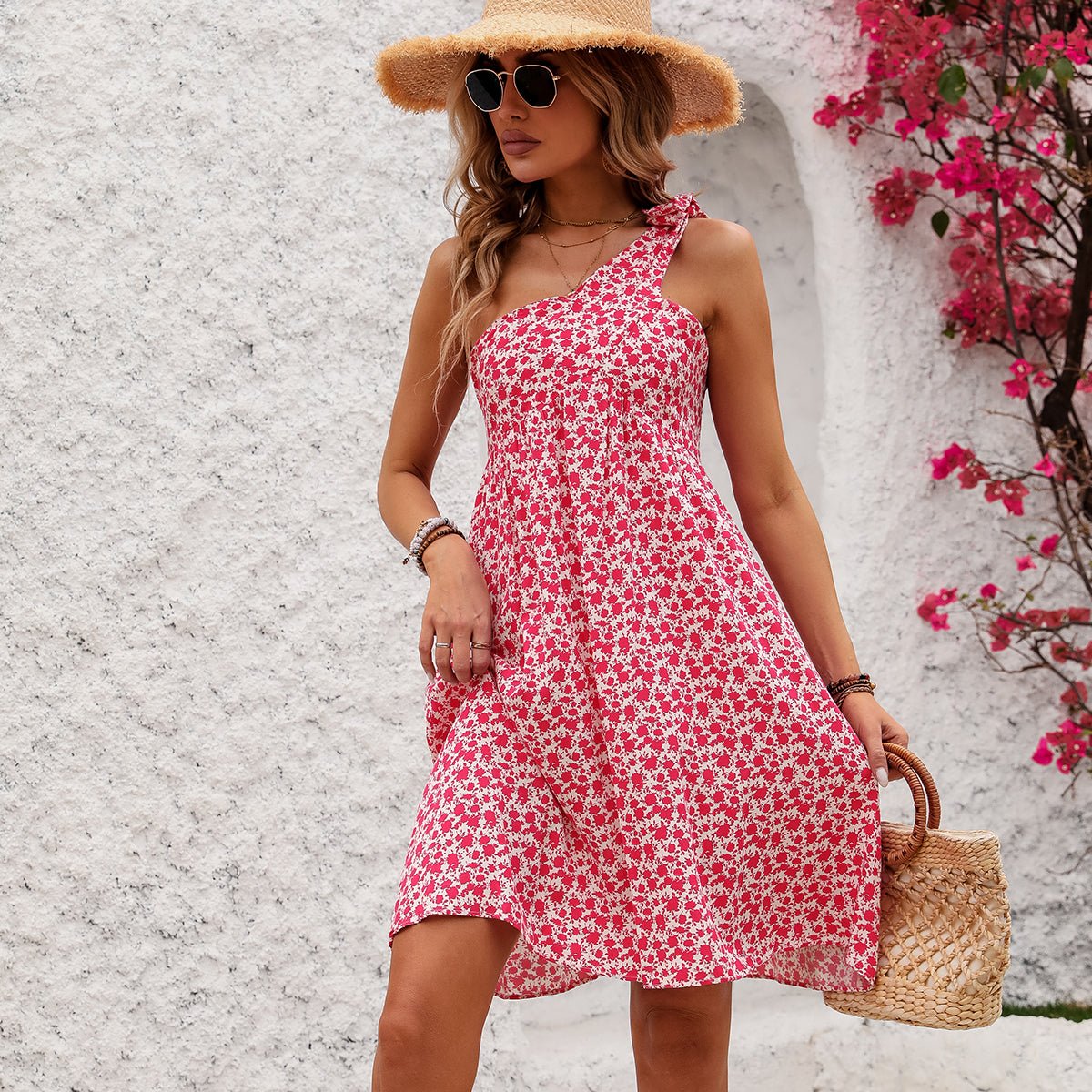 Floral Print One Shoulder Casual Mini Dress - Image 5