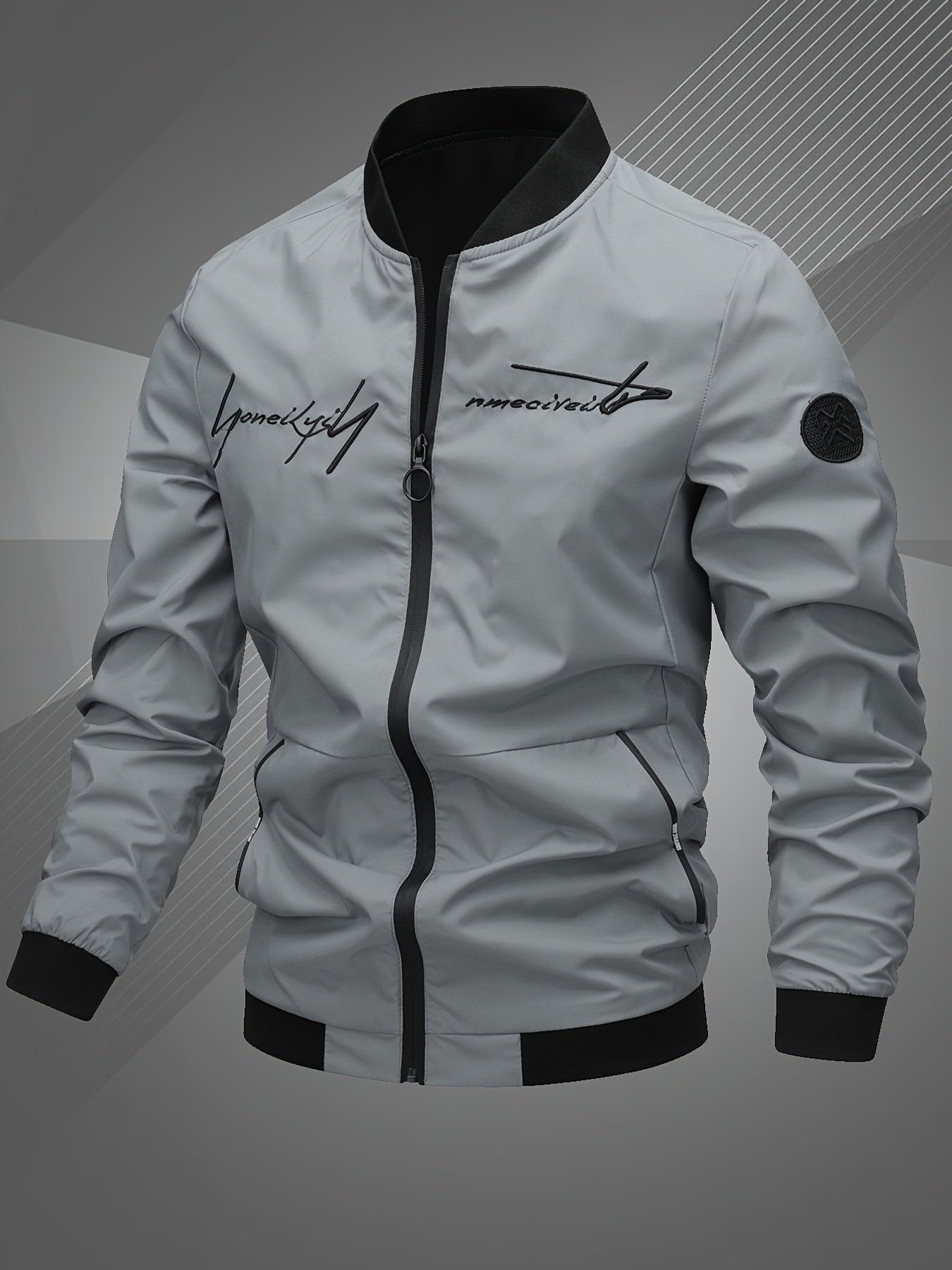 Men??s Letter Embroidered Casual Bomber Jacket Gifts Best Sellers
