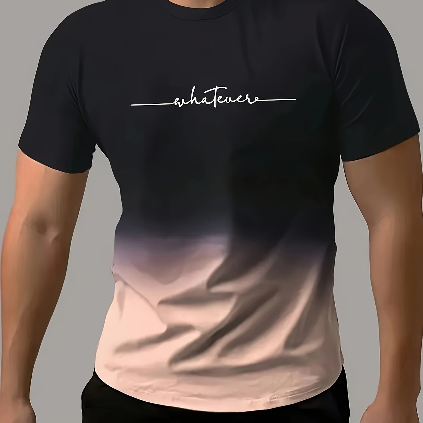 Men??s Fashion Gradient Color Sports T-shirt, Casual Stretch Round Neck Tee Shirt For Summer - Image 9