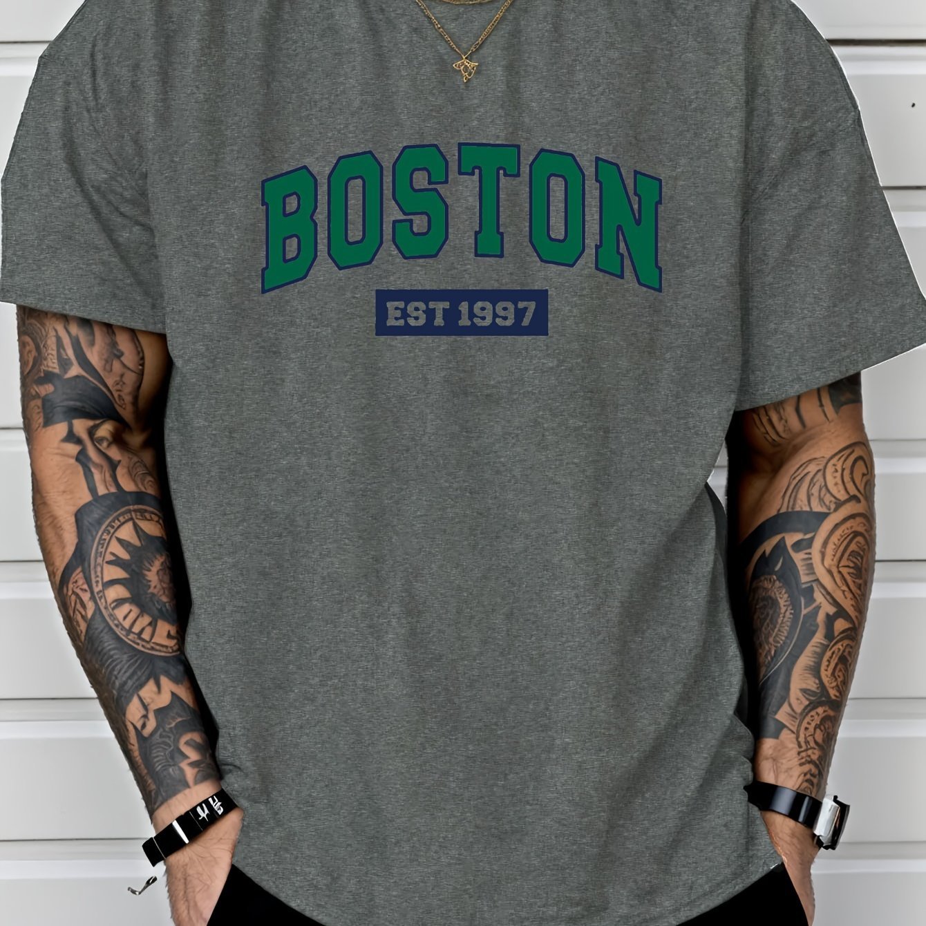Letter Print Men??s Creative Top, Casual Short Sleeve Crew Neck T-shirt, Men??s Clothing For Summer Outdoor - Image 5