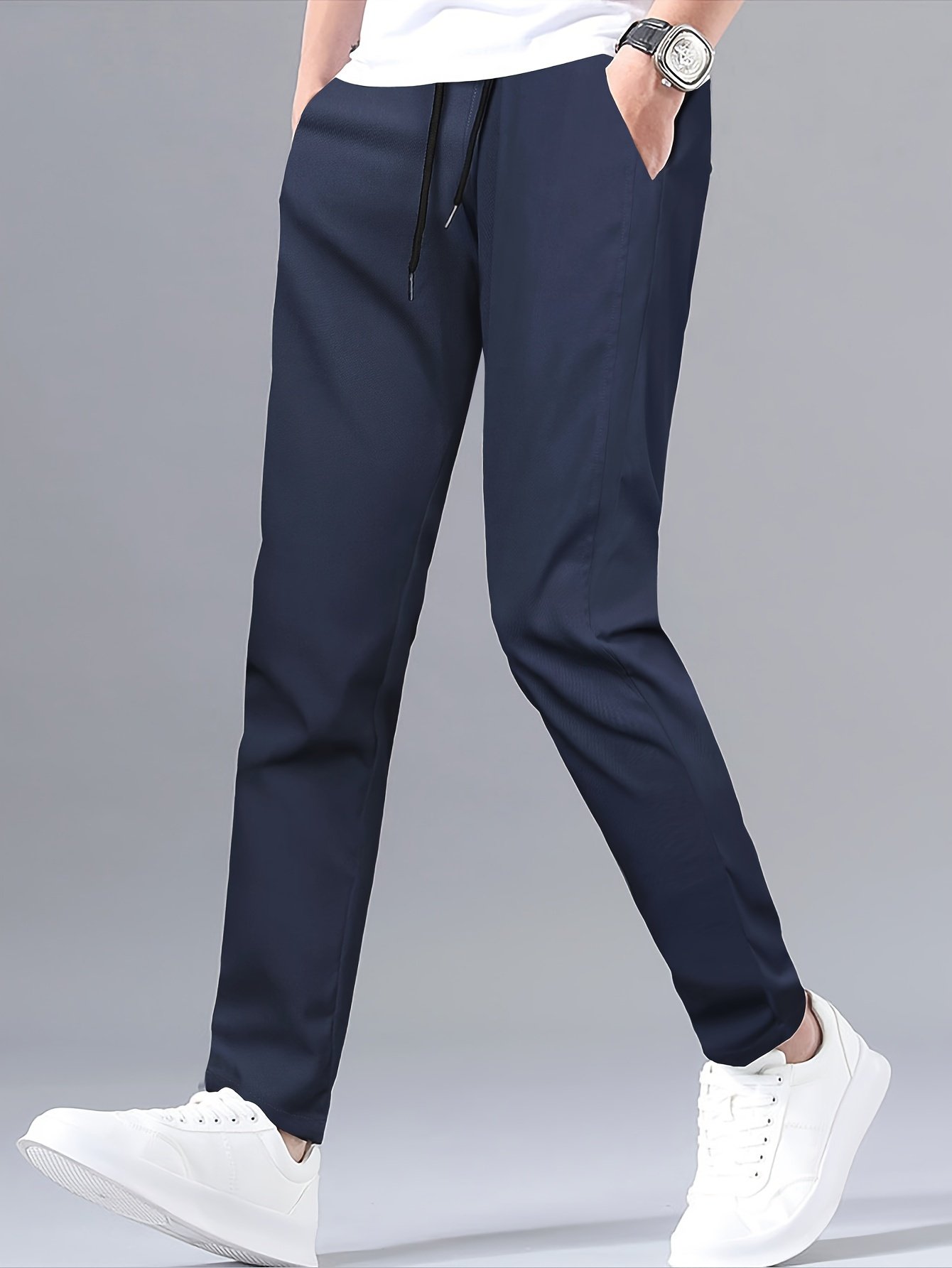 Men??s Stylish Solid Pants With Pockets, Casual Breathable Drawstring Men??s Trousers For Outdoor Activities - Image 8