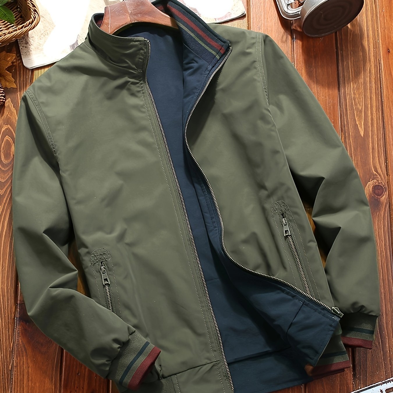 Men??s Sports Jacket Coat Lapel Zipper Pockets Windproof Ribbed Cuff Coat For Daily Wear - Image 2
