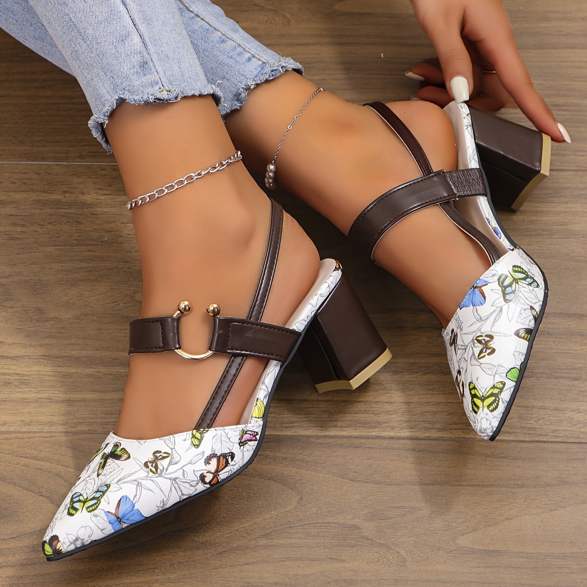 Women??s Pointed Toe Block High Heel Sandals, Fashion Solid Color Slingback Shoes, Versatile Mid Heels - Image 11