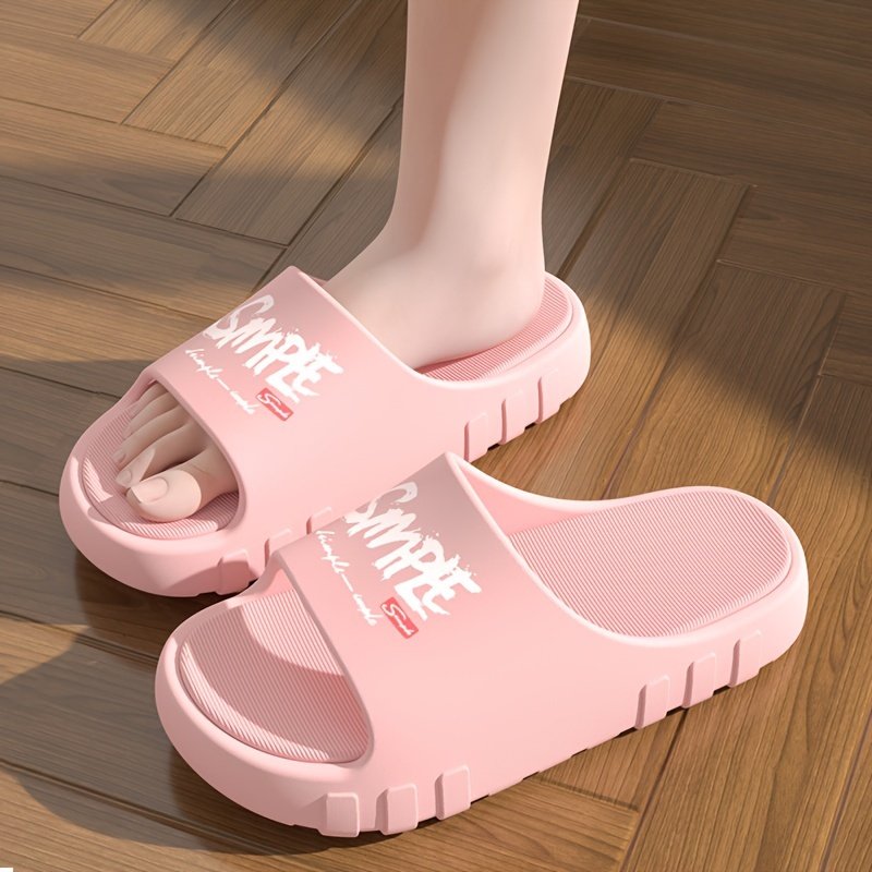Letter Print EVA Pillow Slides, Lightweight Soft Sole Comfort Home Shower Slides, Non-slip Beach Slides