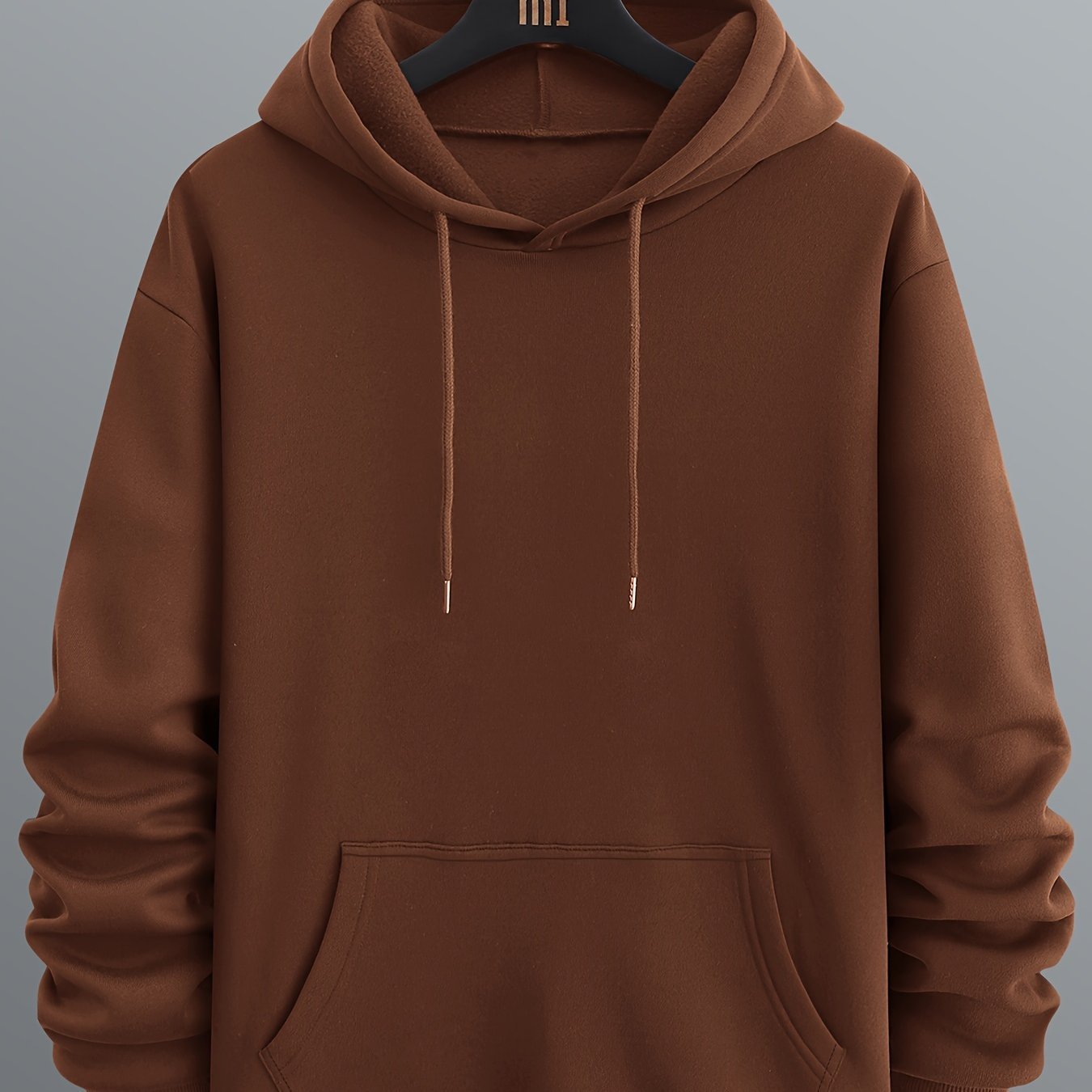 Men??s Long Sleeve Solid Hoodies Street Casual Sports And Fashionable With Kangaroo Pocket Sweatshirt, Suitable For Outdoor Sports, For Autumn And Winter, Fashionable And Versatile - Image 3