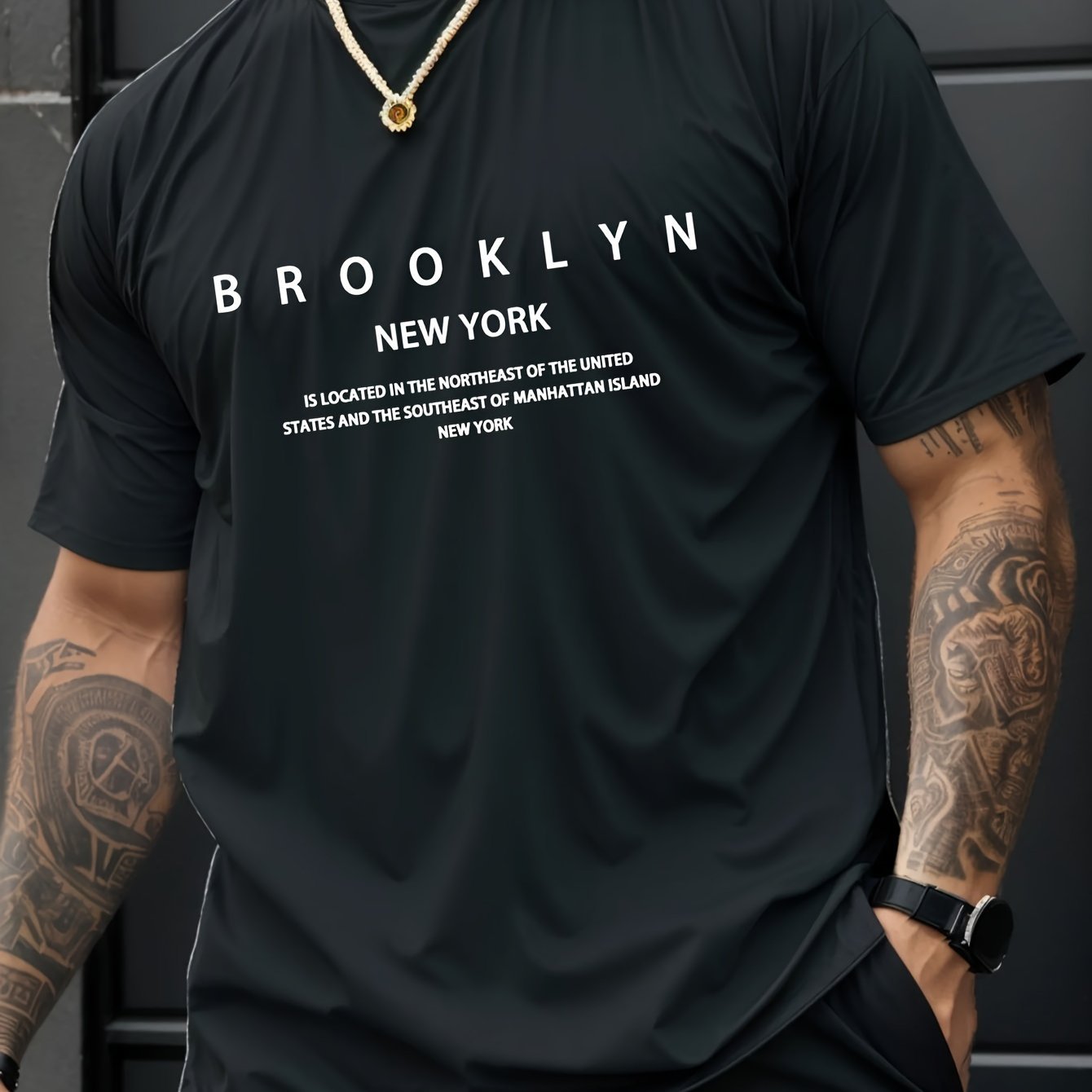 Brooklyn And New York Print Men??s Creative Top, Casual Short Sleeve Crew Neck T-shirt, Men??s Clothing For Summer Outdoor - Image 8