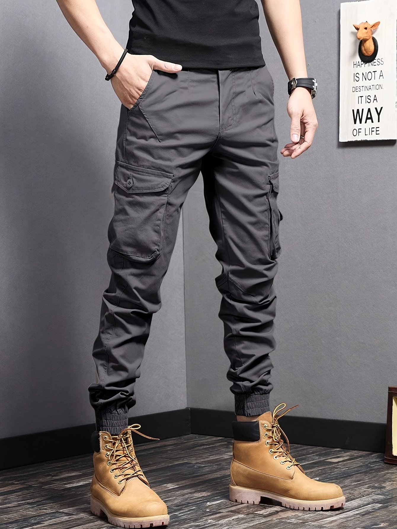 Men??s Casual Tapered Multi Pocket Joggers, Chic Street Style Cargo Pants - Image 13
