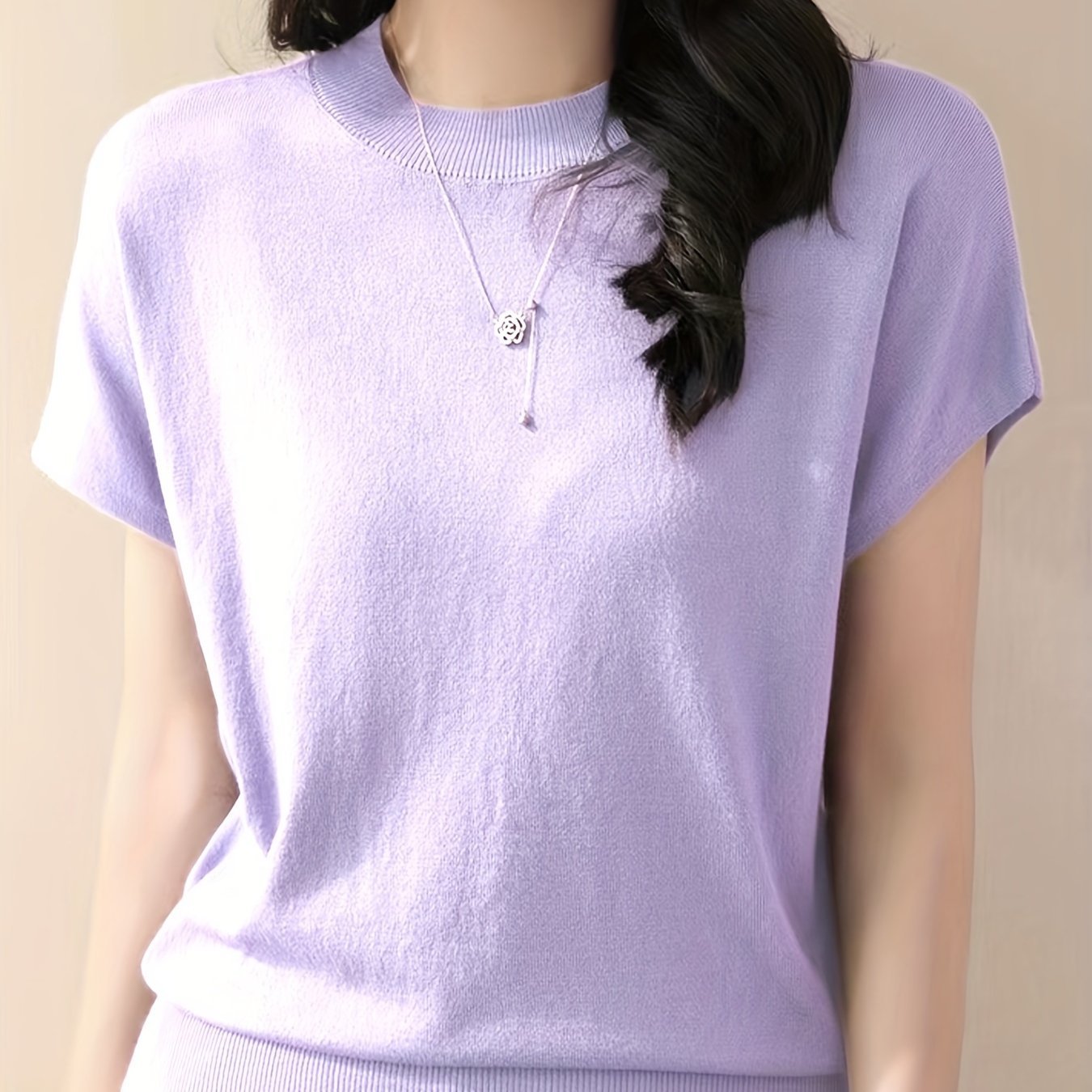 Solid Color Crew Neck Pullover Sweater, Casual Short Sleeve Ribbed Knitted Sweater For Every Day, Women??s Clothing - Image 9