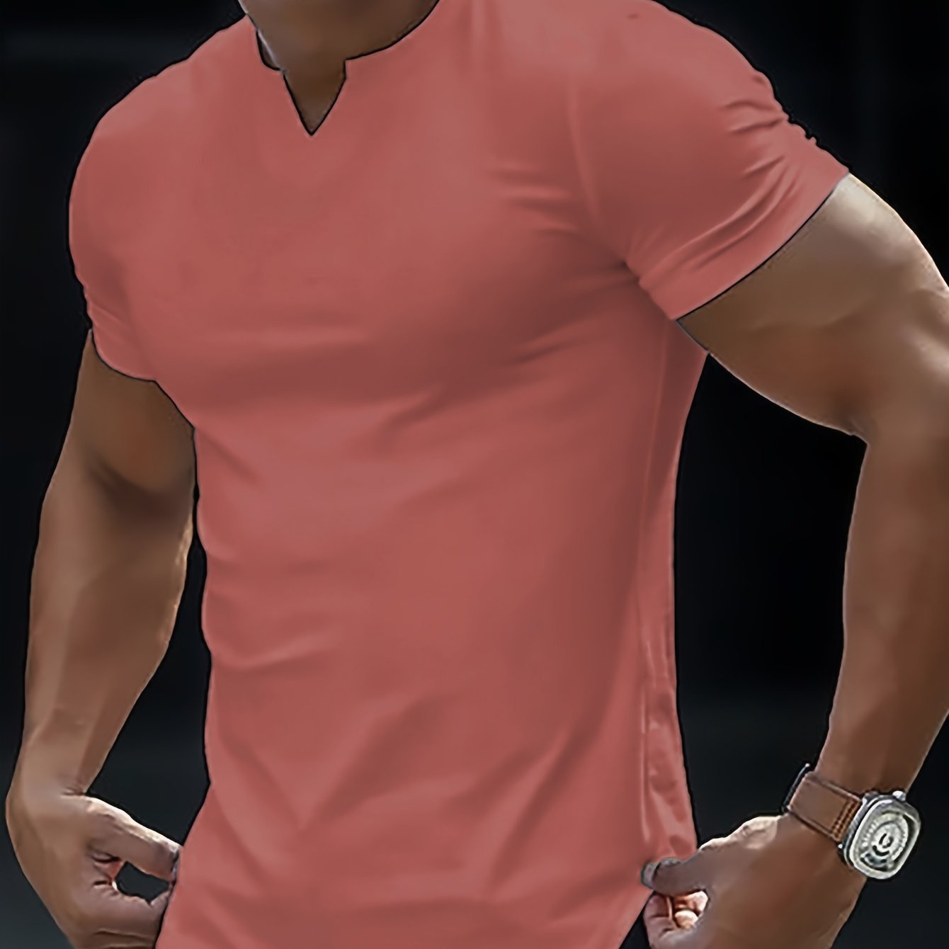 Solid Color Men??s Comfy V-Neck Medium Stretch T-shirt, Men??s Summer Clothes, Men??s Outfits - Image 9