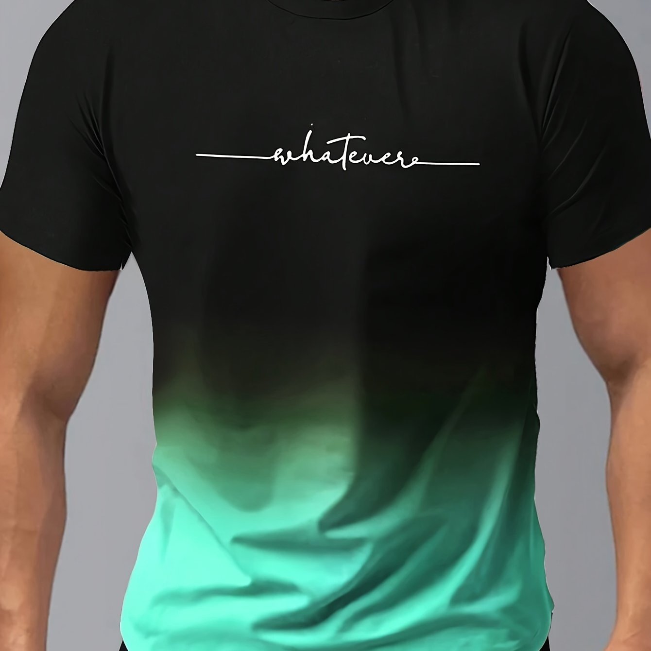 Men??s Gradient Color And Alphabet Print ??WHATEVER?? Crew Neck And Short Sleeve T-shirt, Casual And Chic Tops For Summer Outdoors Wear - Image 4