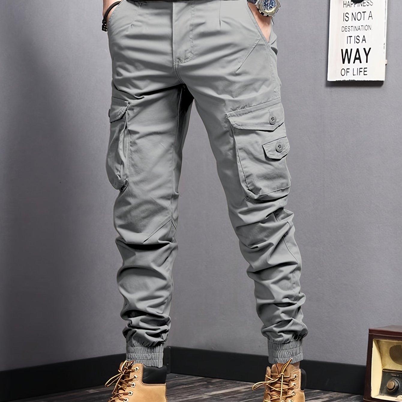 Men??s Casual Tapered Multi Pocket Joggers, Chic Street Style Cargo Pants - Image 7
