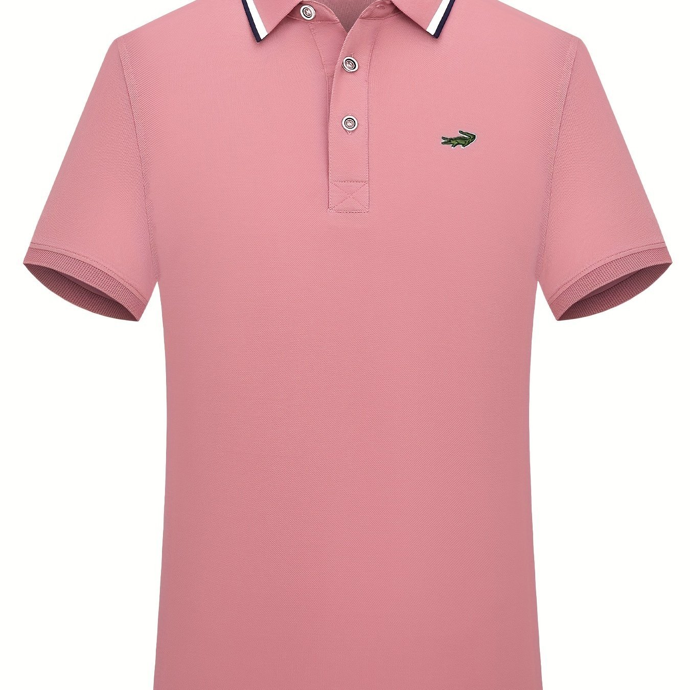Breathable Embroidered Shirt, Men??s Casual Crocodile Pattern Stripe Lapel Button Up Golf Shirt For Summer - Image 4