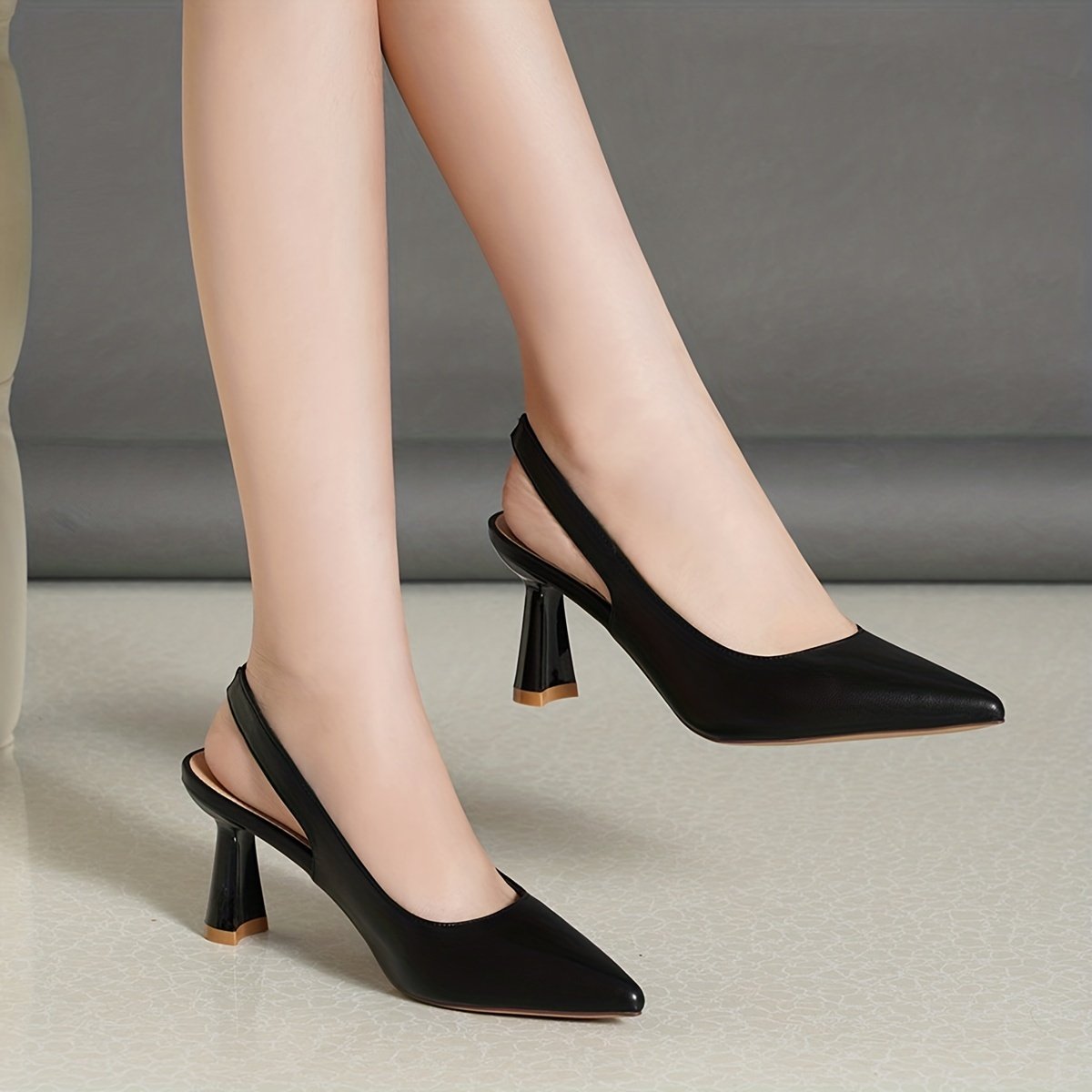 Women??s Solid Color Shoes, Point Toe Ankle Strap Slingback Stiletto Heel Trendy Shoes, Elegant Dress Comfy Shoes - Image 7