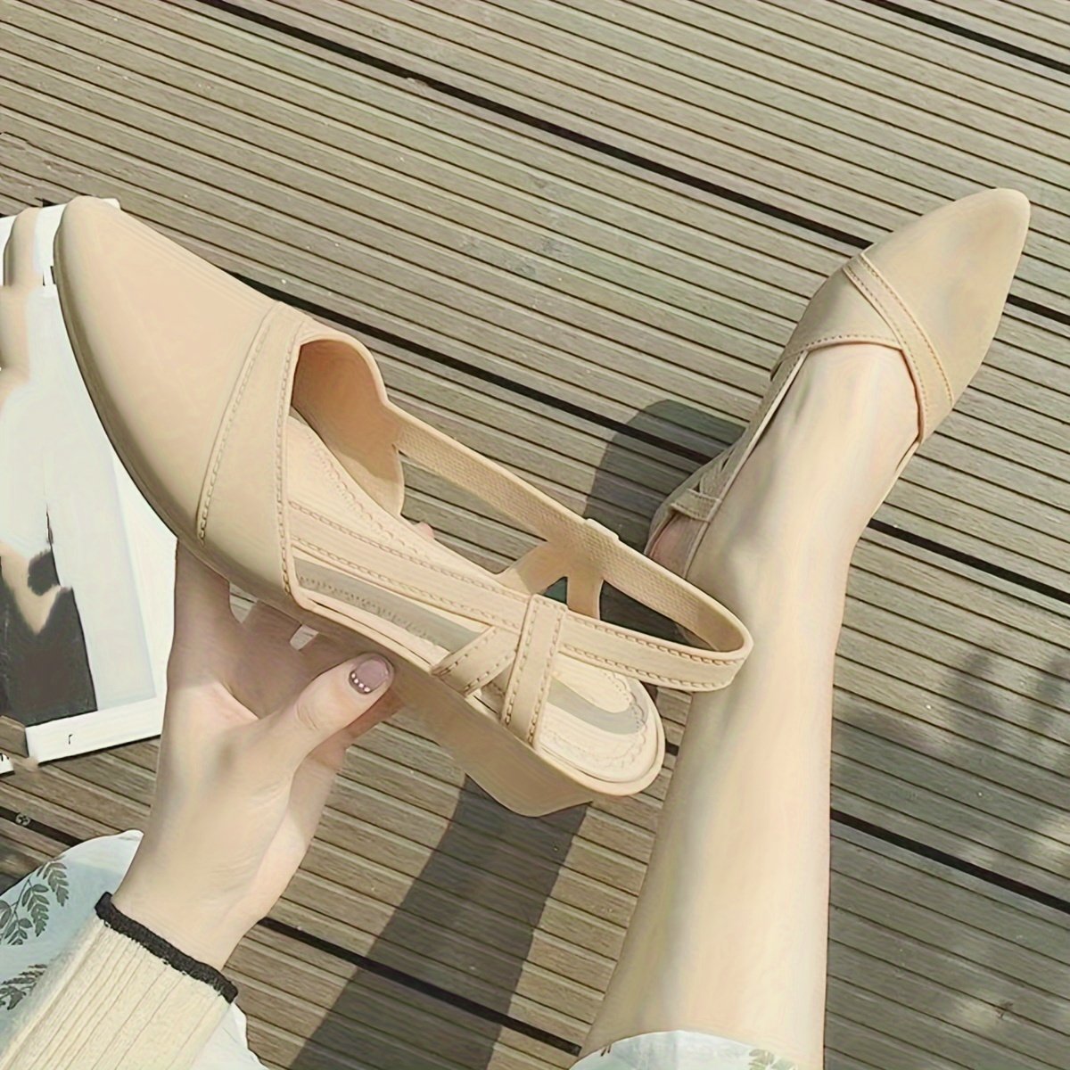 Women??s Solid Color Wedge Heeled Shoes, Fashion Point Toe Platform Shoes, Comfortable Ankle Strap Shoes - Image 3