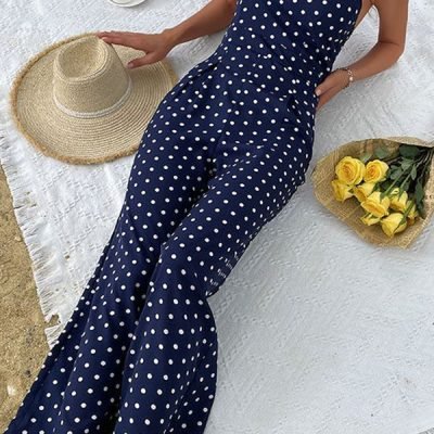 One Shoulder Dots Print Jumpsuit