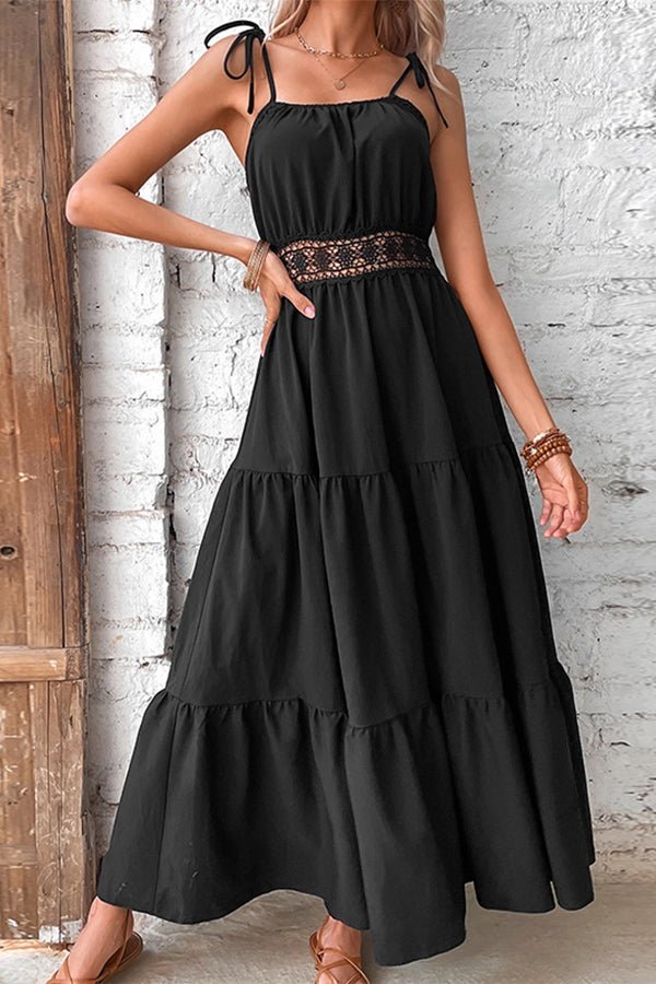 Solid Color Hollow Waist Casual Dress