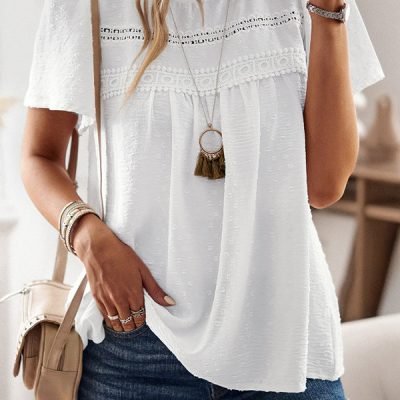 Solid Color Round Neck Casual Style Tops