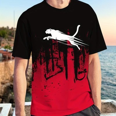 Men??s Gradient Color Running Leopard And Paint Mark Pattern Print T-shirt With Crew Neck And Short Sleeve, Perfect Tops For Outdoors Activities