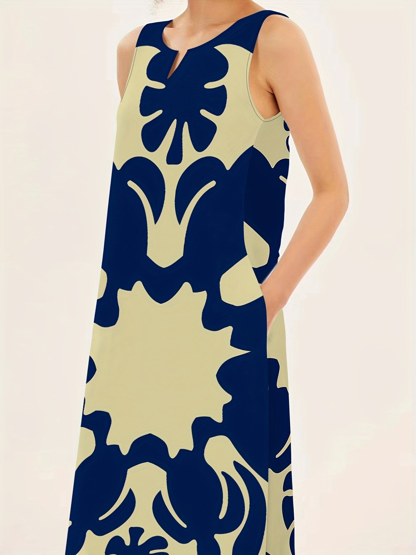Graphic Print V Neck Maxi Dress, Boho Sleeveless Tank Dress For Spring & Summer, Women??s Clothing - Image 5