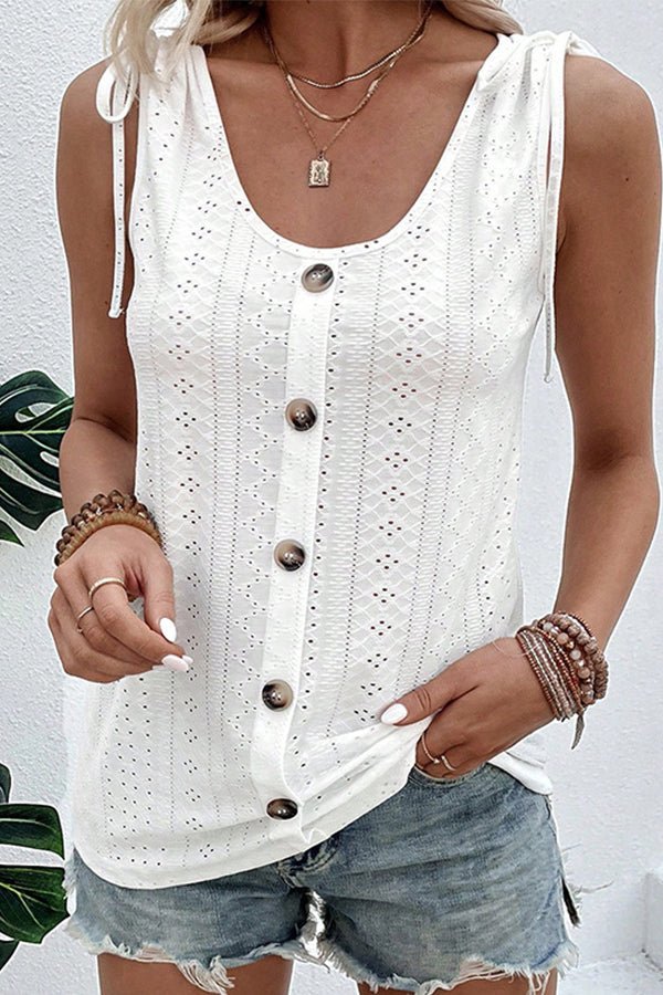 Solid Color U Neck Drawstring Casual Tops - Image 2