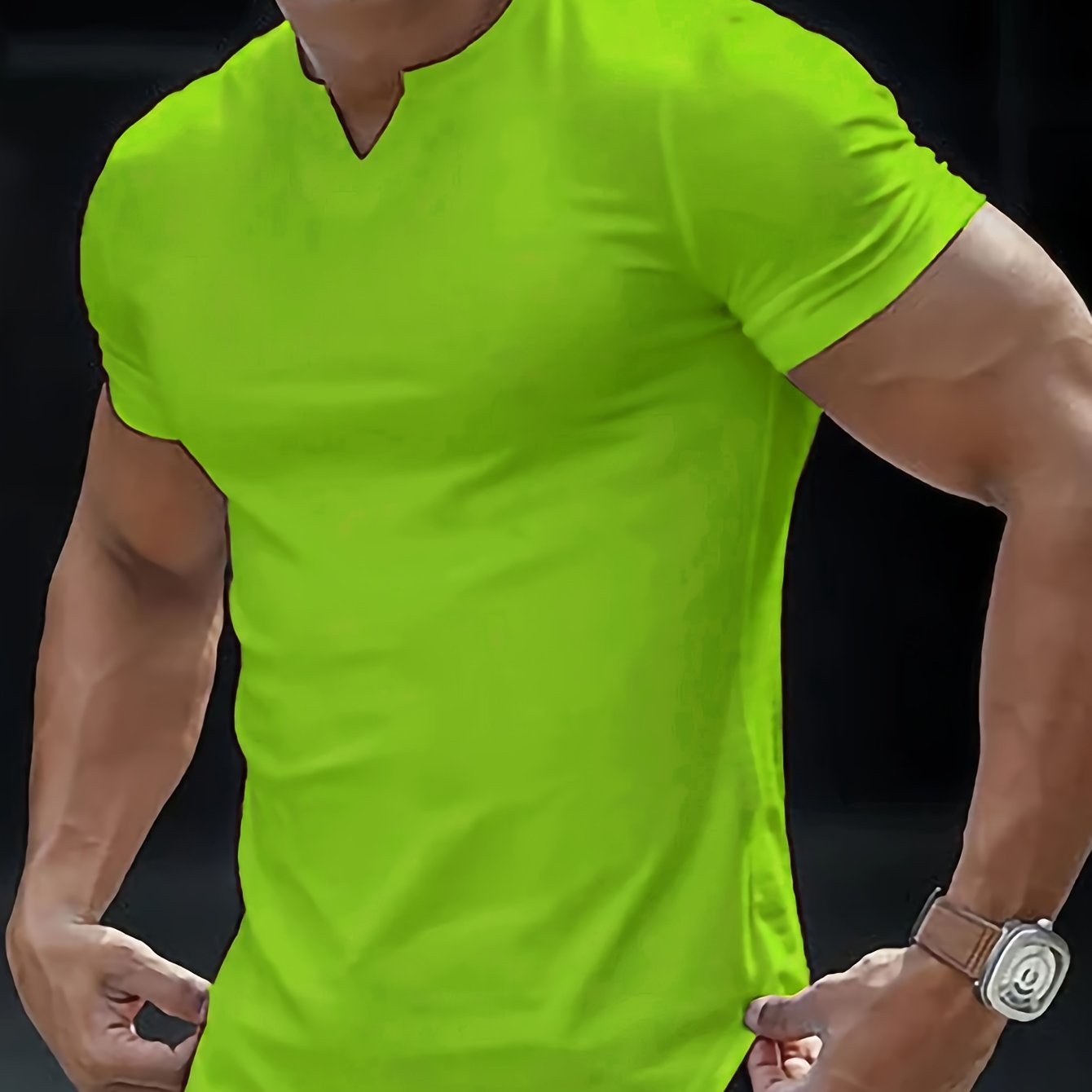 Solid Color Men??s Comfy V-Neck Medium Stretch T-shirt, Men??s Summer Clothes, Men??s Outfits - Image 11