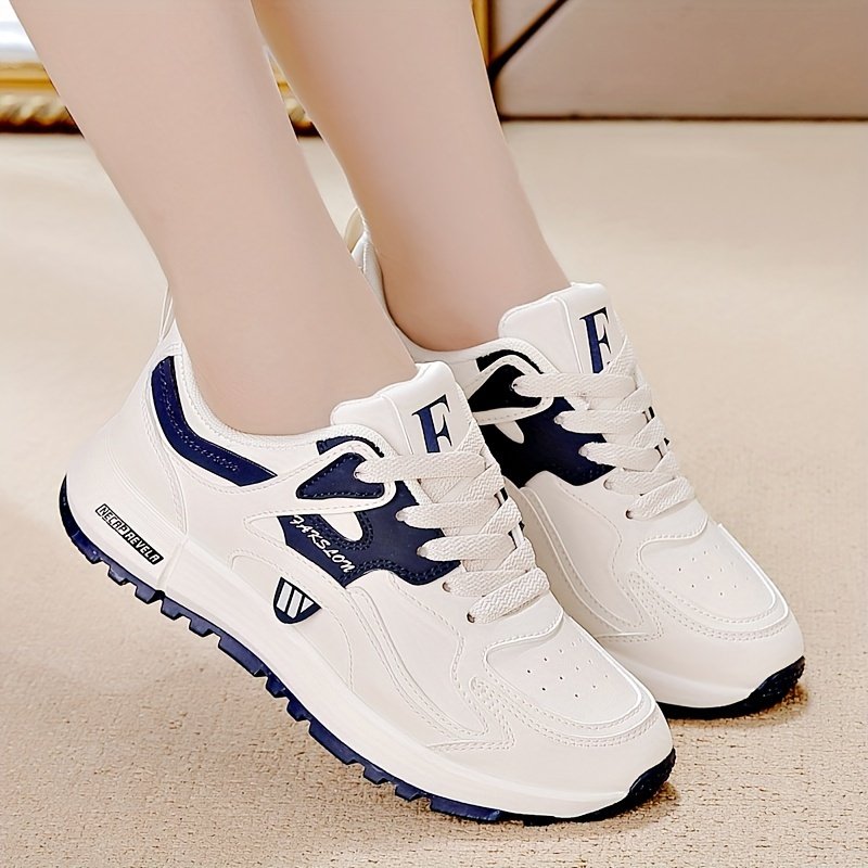 Women??s Contrast Color Casual Sneakers, Lace Up Platform Soft Sole Walking Comfort Shoes, Low-top Versatile Trainers - Image 4