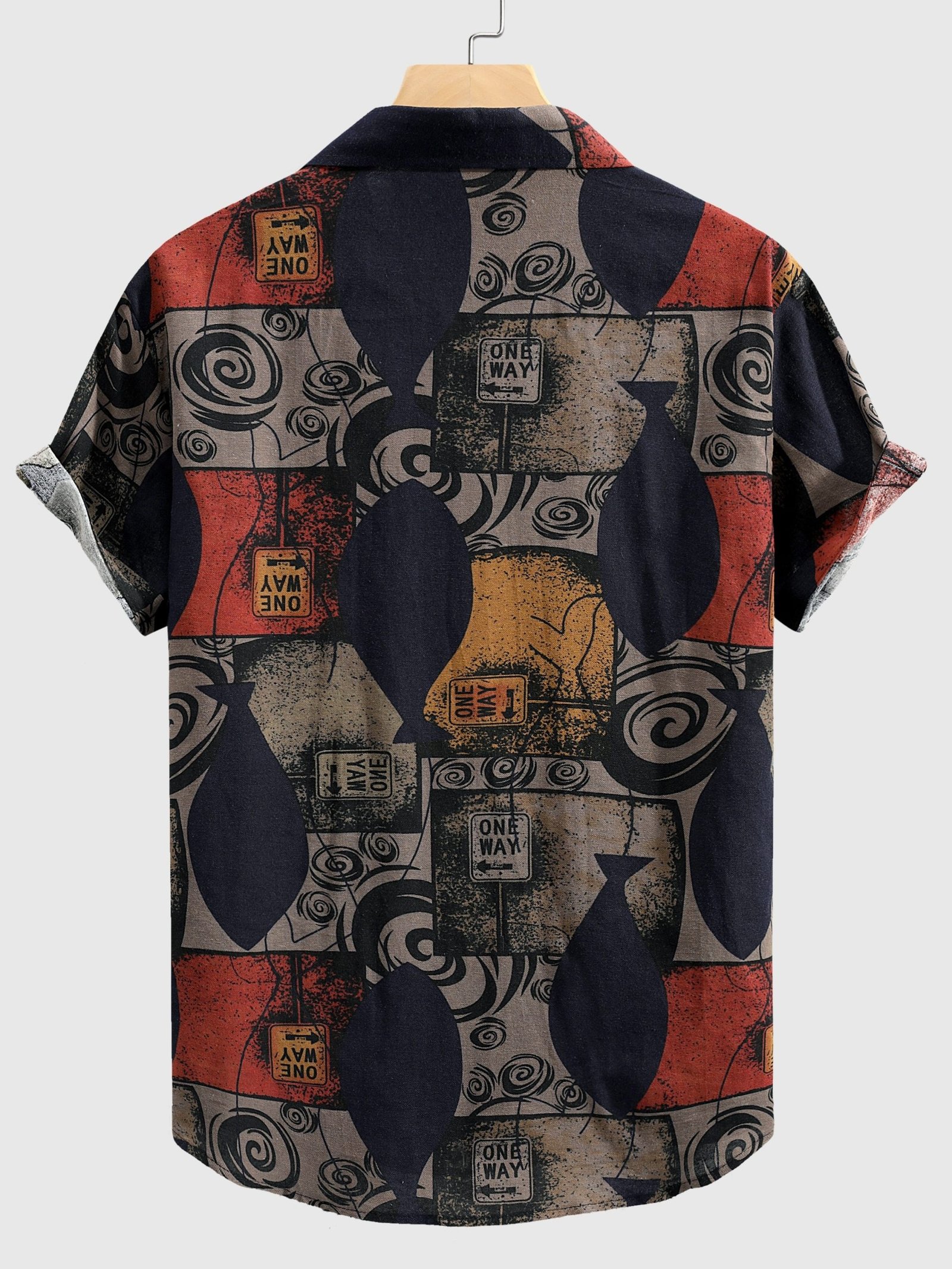 Men??s Stylish Loose Cotton Blend Geometric Print Shirt, Casual Breathable Lapel Button Up Short Sleeve Shirt For Summer Outdoor Activities - Image 7