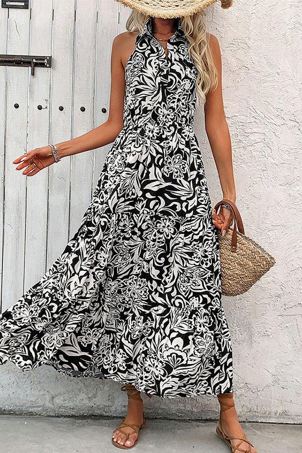 Fashion Floral Printed Halter Neck Maxi Dress - Image 3