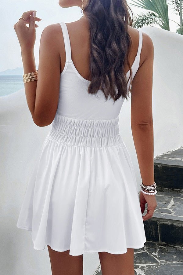 Solid Smocked Sleeveless Mini Dress - Image 4