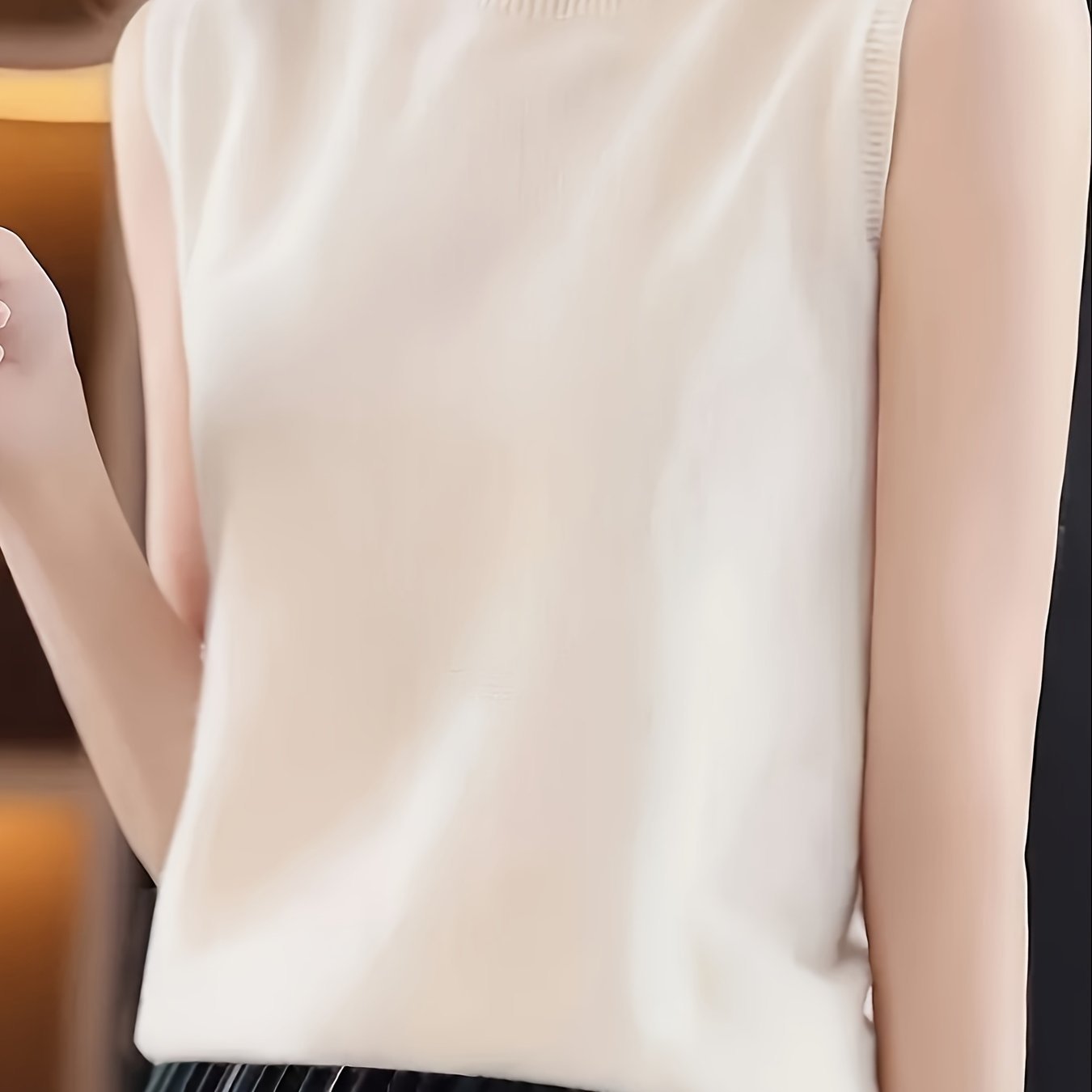 Solid Knit Mock Neck Tank Top, Casual Sleeveless Tank Top, Women??s Clothing - Image 10