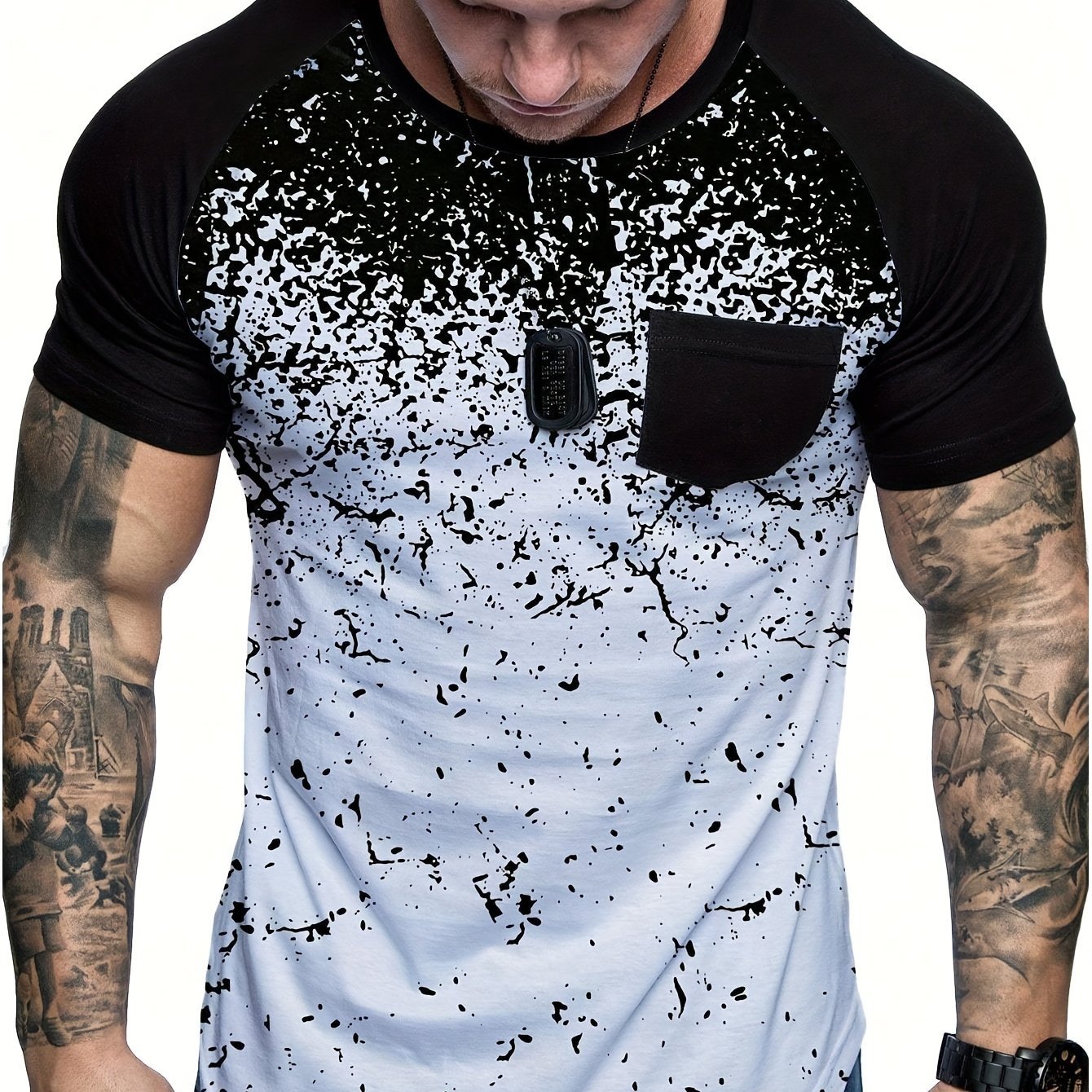 Chic Printed T-shirt, Men??s Casual Street Style Stretch Round Neck Tee Shirt For Summer - Image 4