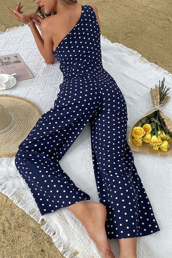 One Shoulder Dots Print Jumpsuit - Image 6