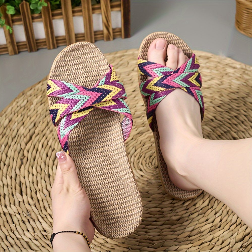 Summer Linen Sole Slides, Casual Open Toe Slip On Shoes, Comfortable Indoor Home Slides - Image 8