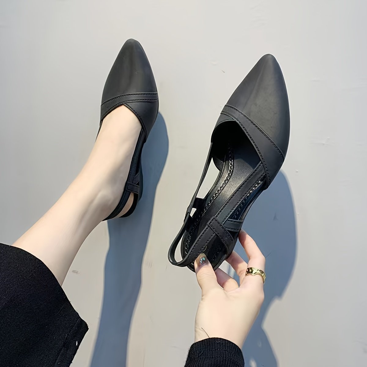 Women??s Solid Color Wedge Heeled Shoes, Fashion Point Toe Platform Shoes, Comfortable Ankle Strap Shoes - Image 2