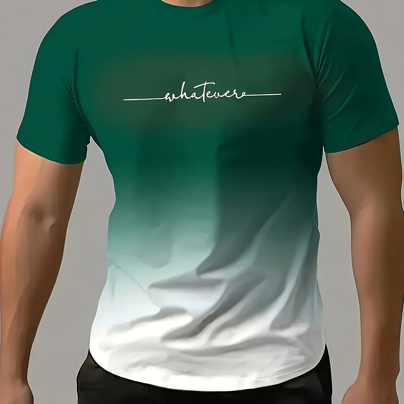 ??Whatever?? Print Gradient Crew Neck T-shirt For Men, Trendy Casual Short Sleeve Top, Men??s Tee For Summer Outing - Image 3