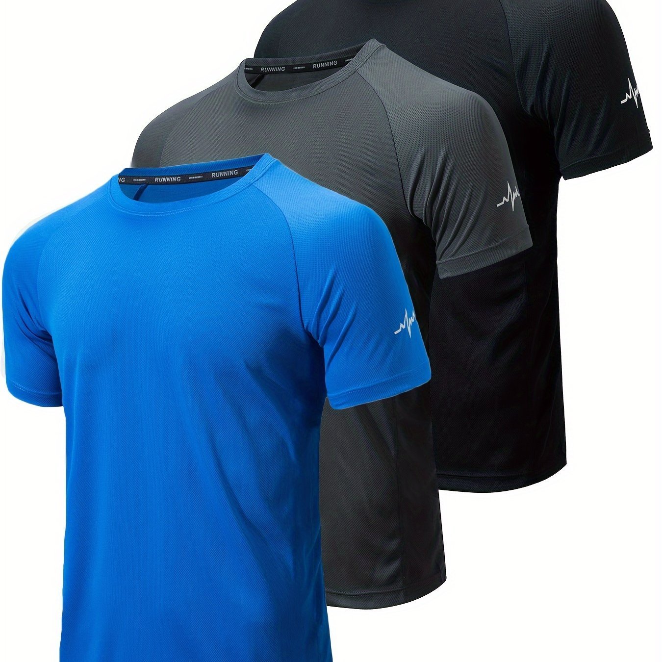 3pcs Men??s Athletic Short Sleeve Crew Neck Moisture-wicking Shirts, Undershirt With Sleeve Electrocardiography Print, Sports Comfy Tee - Image 4