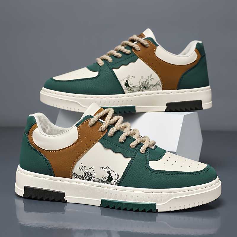 Men??s Trendy Platform Shoes Color Block With Spoondrift Pattern Lace Up Non Slip Durable Comfy For Outdoor Campus Walking Street Jogging Traveling All Seasons - Image 5