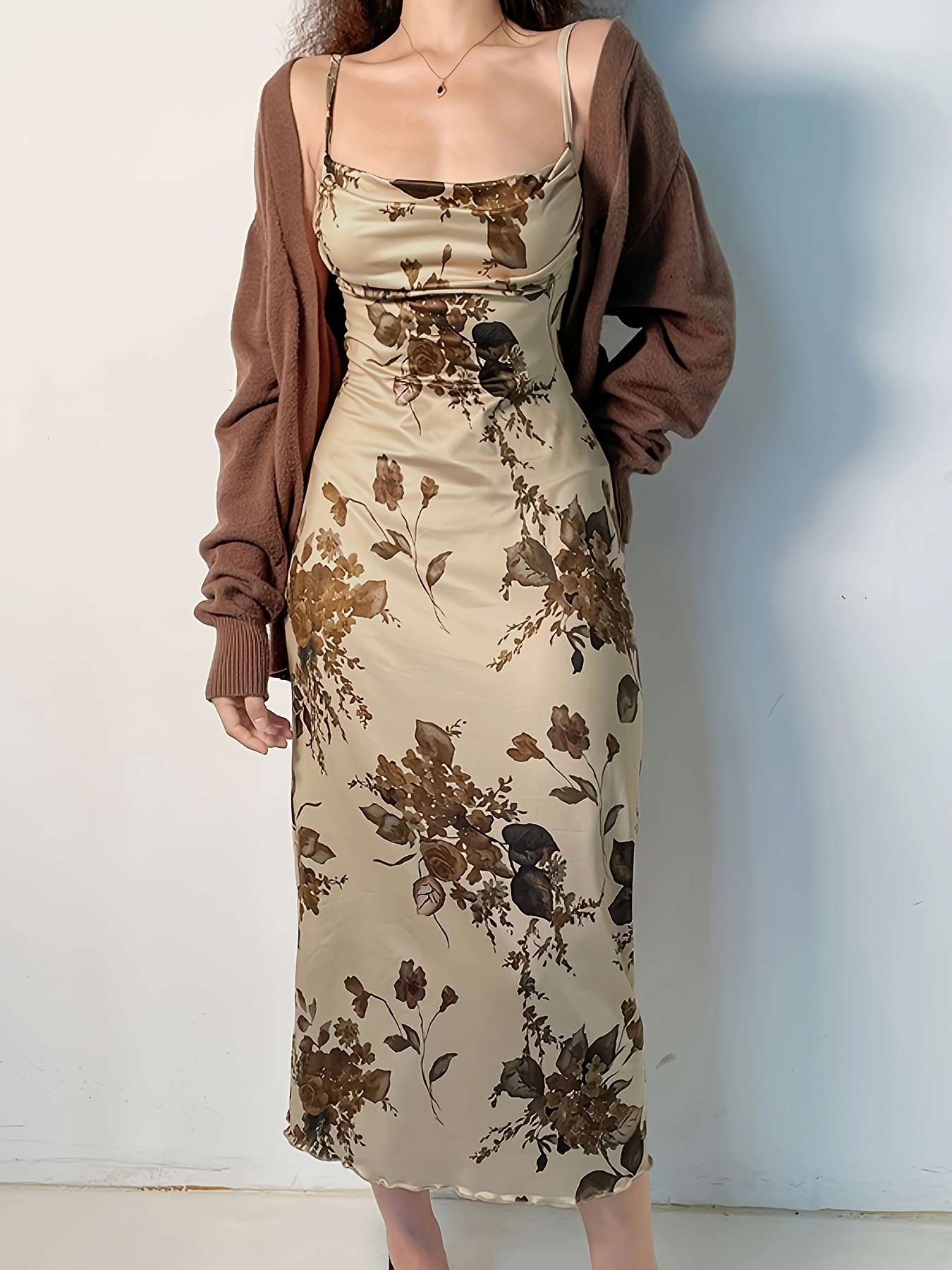 Floral Print Ruched Dress, Sexy Spaghetti Strap Bodycon Dress, Women??s Clothing - Image 3