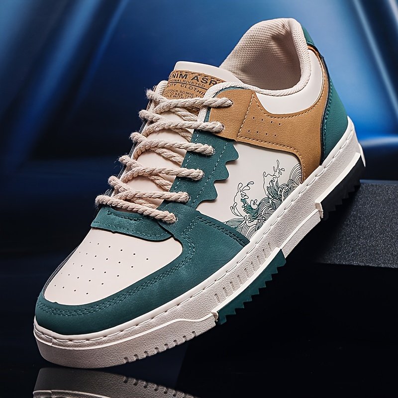 Men??s Trendy Street Style Wave Pattern Low Top Skateboard Shoes, Comfy Non Slip Lace Up Sneakers For Men??s Outdoor Activities - Image 9