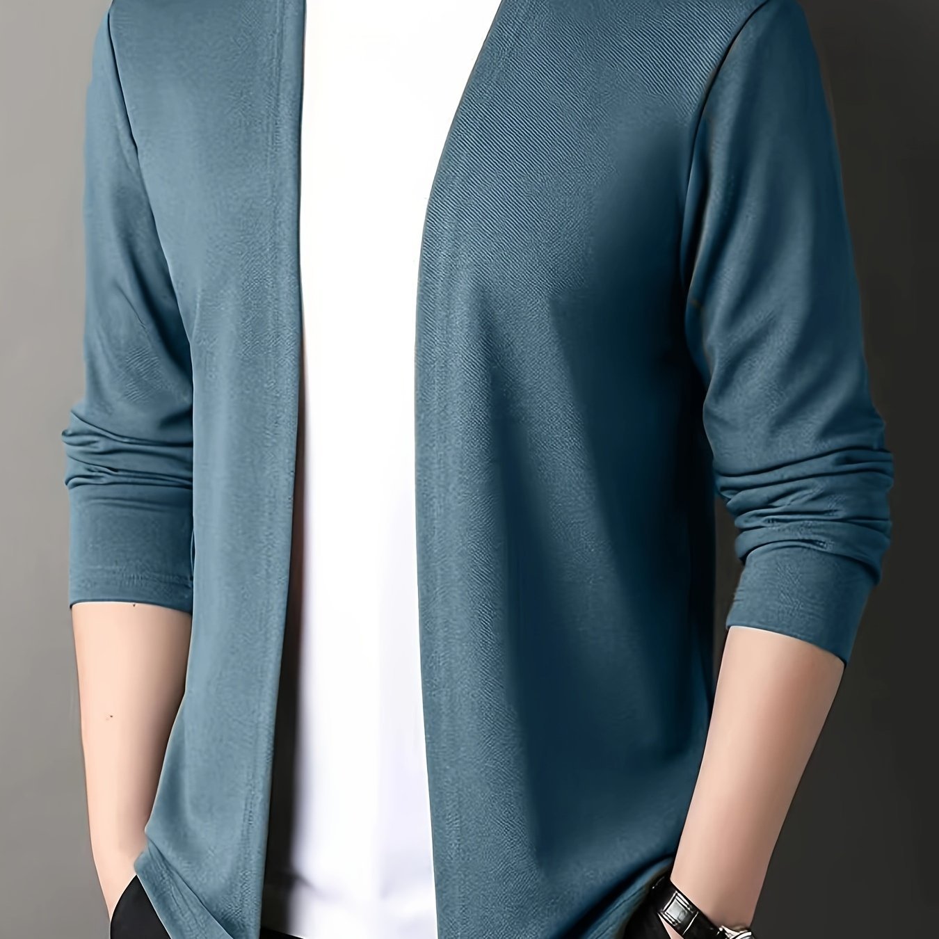 Men??s Solid Knitted Cardigan, Casual Breathable Long Sleeve Slim-fit Open Front Sweater For Outdoor Activities - Image 8