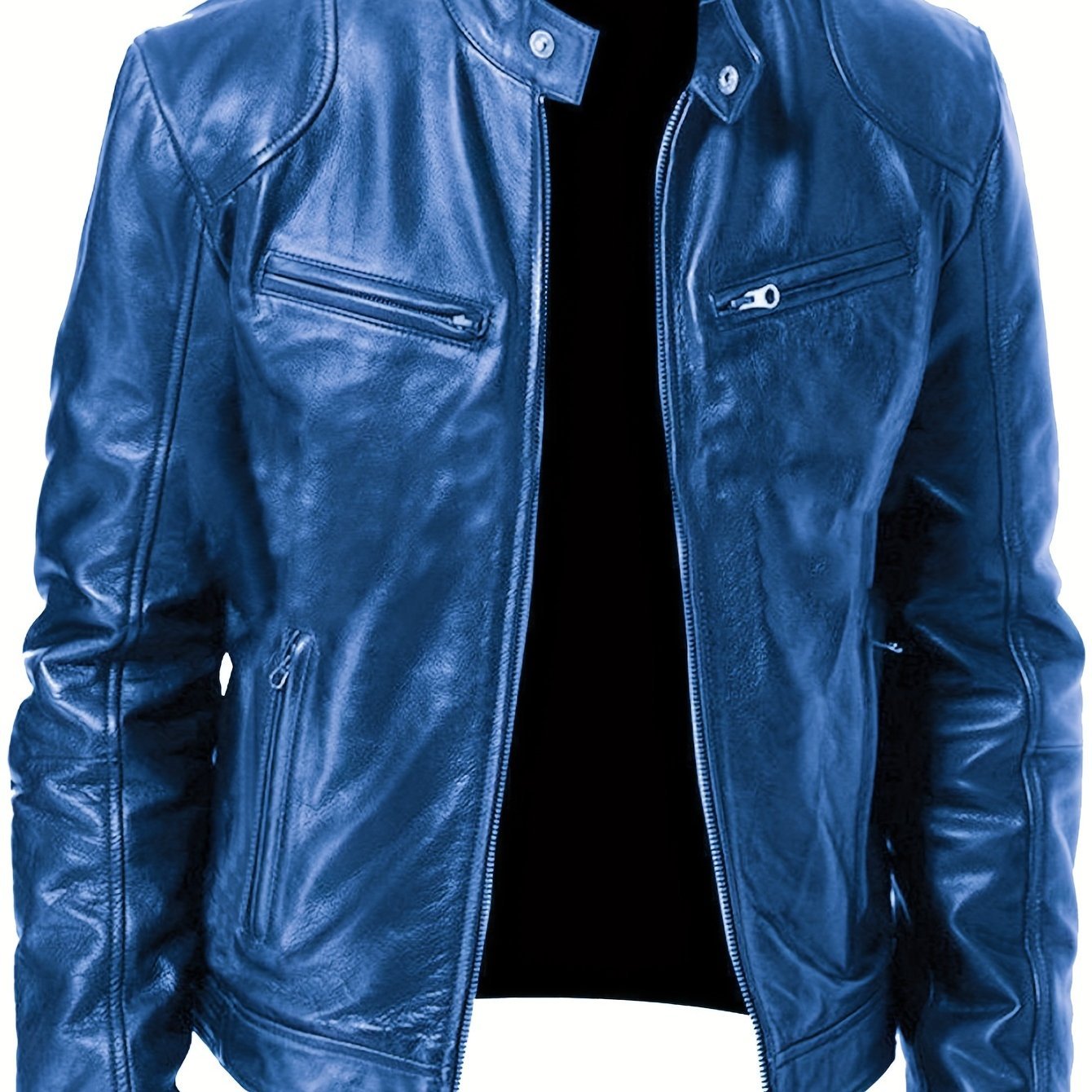 2023 Autumn And Winter New Zipper Cardigan Pocket PU Leather Small Stand Collar MotorcycleJacket Coat Men??s Coat - Image 4