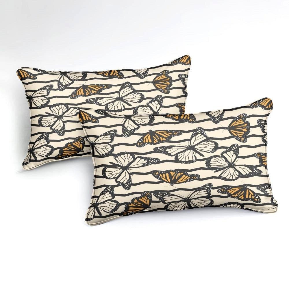 Beige 2/3-Piece Striped Butterfly Pattern Duvet Cover Set - Image 2