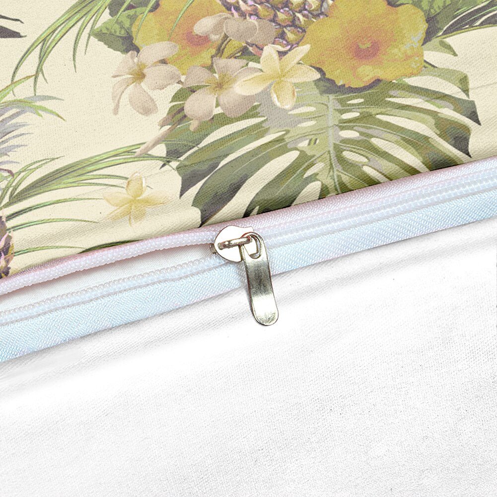 Beige 2/3-Piece Floral Pineapple Print Duvet Cover Set - Image 3