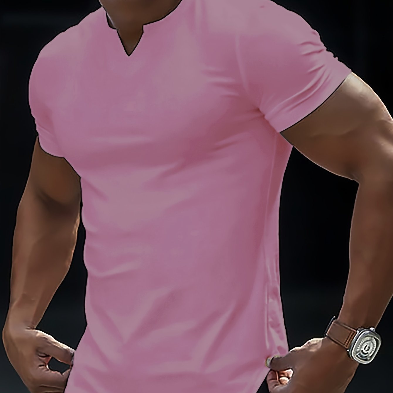 Solid Color Men??s Comfy V-Neck Medium Stretch T-shirt, Men??s Summer Clothes, Men??s Outfits - Image 13