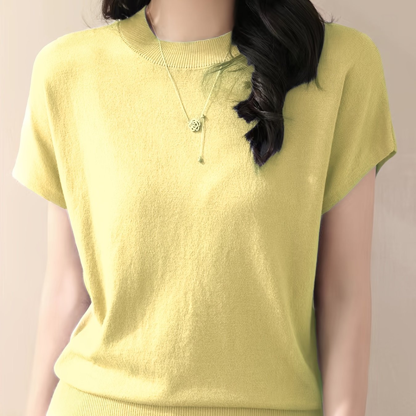 Solid Color Crew Neck Pullover Sweater, Casual Short Sleeve Ribbed Knitted Sweater For Every Day, Women??s Clothing - Image 4