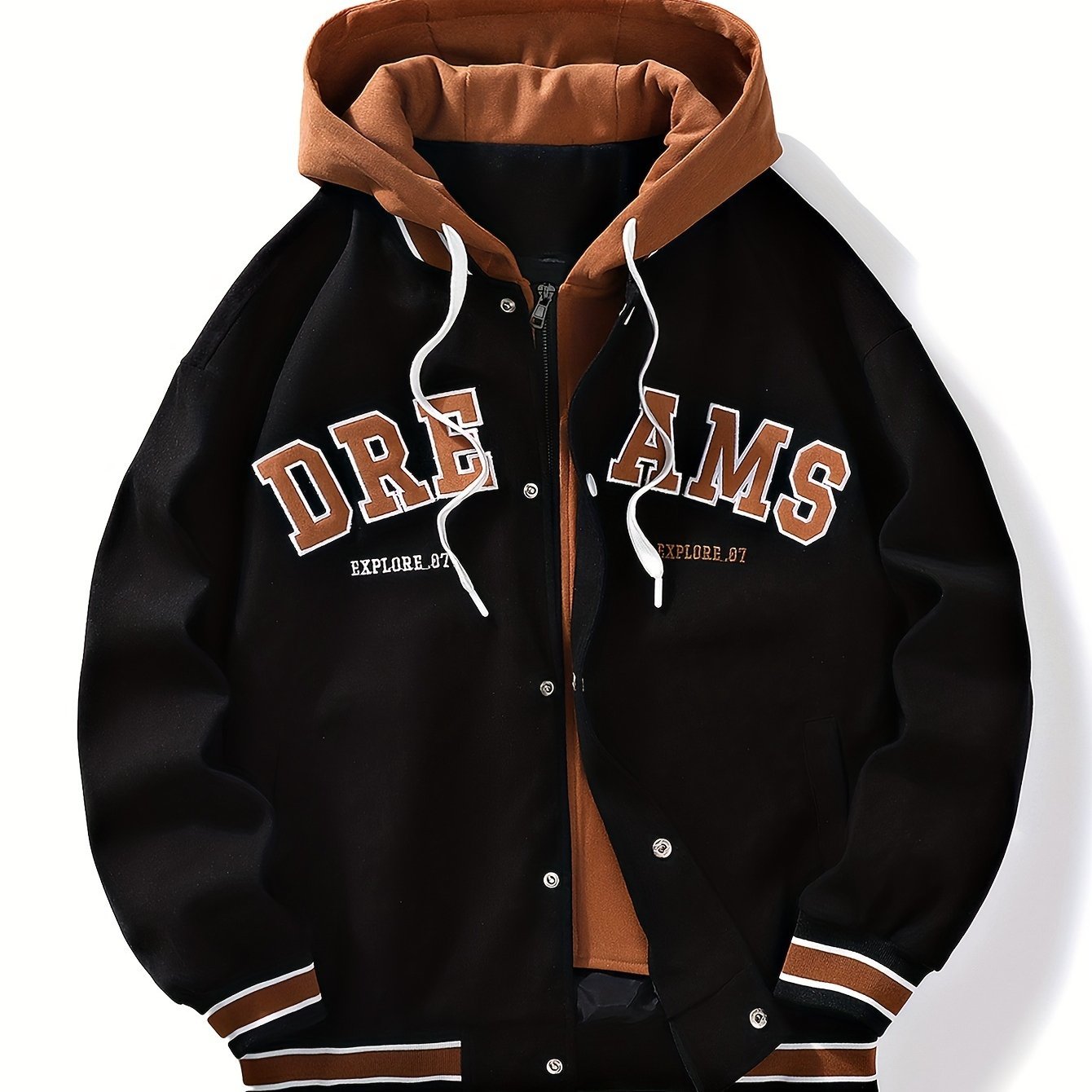 Men??s Casual Hooded Varsity Jacket, Street Style Letter Print Jacket For School - Image 2