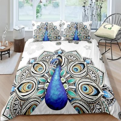 White 2/3-Piece Bohemian Peacock Duvet Cover Set